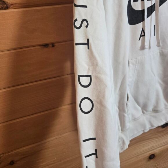 Men's Unisex Nike White Printed Fleece Lined Pullover Hoodie Small - Picture 3 of 5